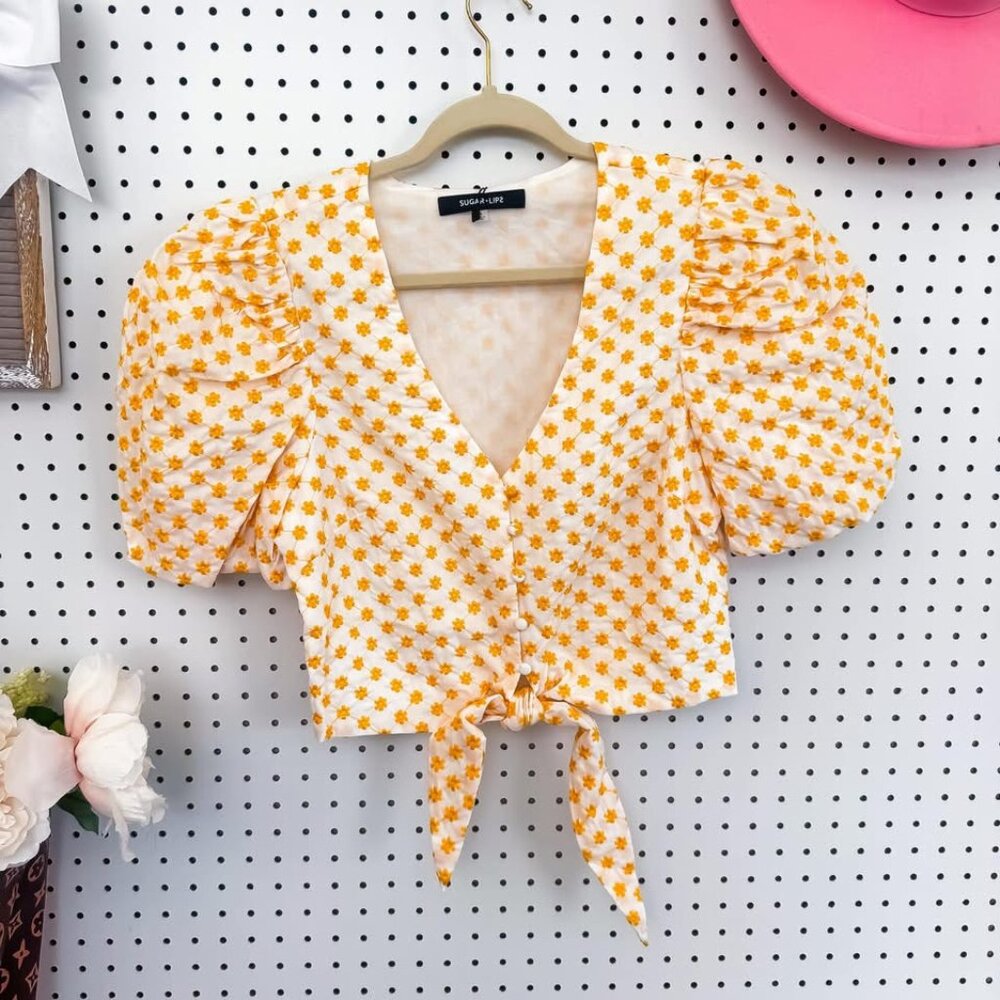 Sugarlips You are My Sunshine Crop Tie Top